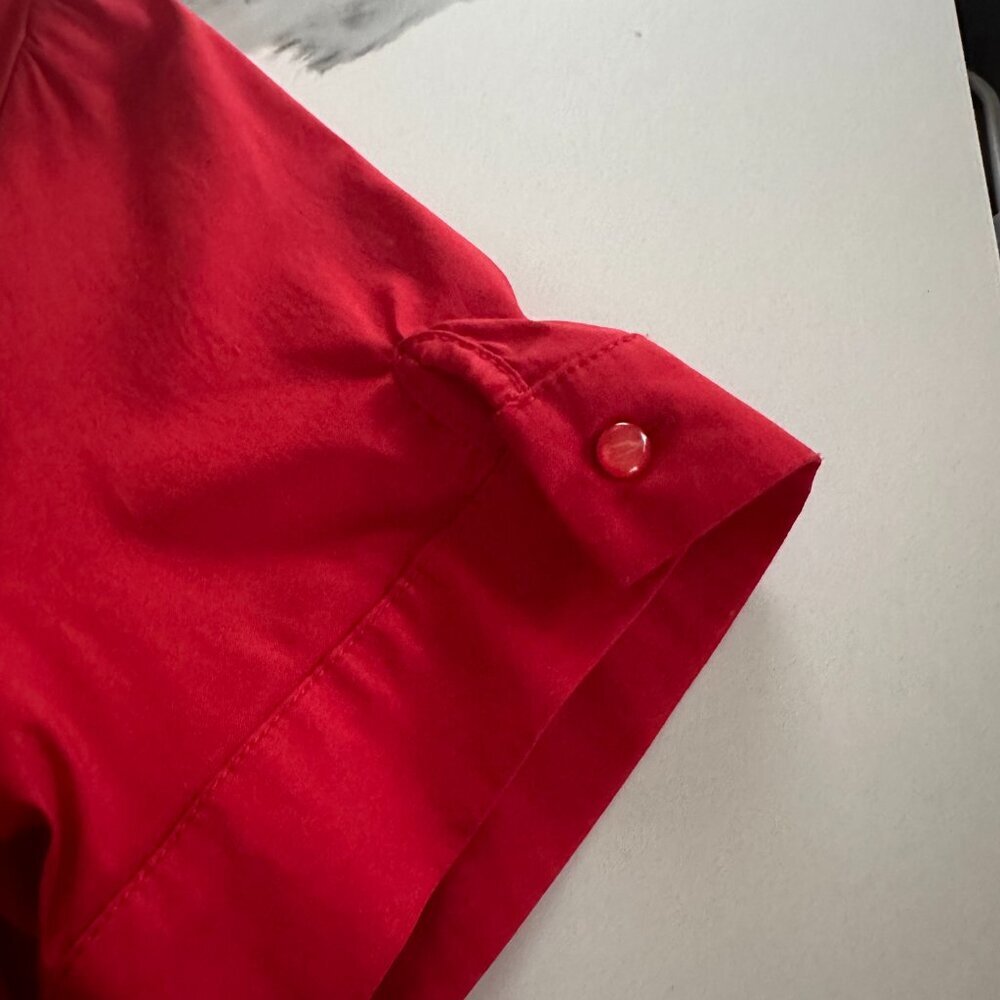 Kularium | Blouse | Small | Red | Ruffled Dress Shirt Top, Slight Stretch - Picture 6 of 9